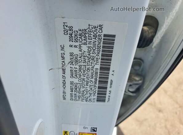 1HGCV3F94MA008819 2021 HONDA ACCORD White Вид підкапотного простору