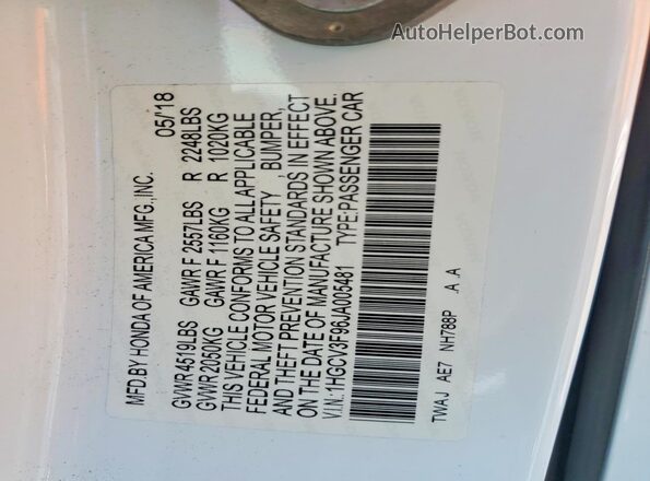 1HGCV3F96JA005481 2018 HONDA ACCORD White Vista del compartimento del motor