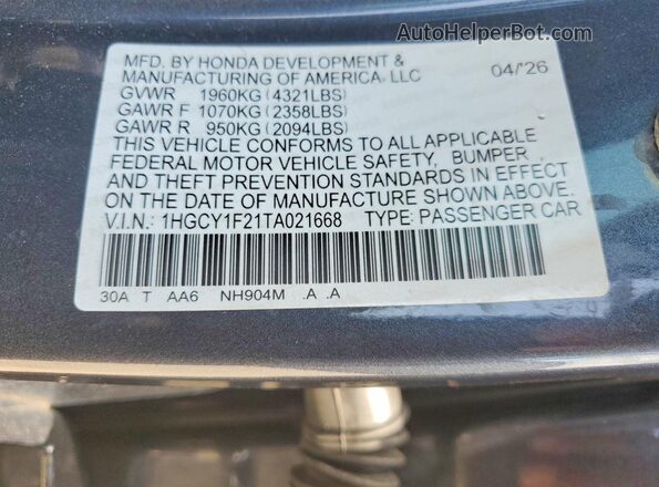 1HGCY1F21TA021668 2026 HONDA ACCORD Gray Շարժիչի բաժամունքի տեսք