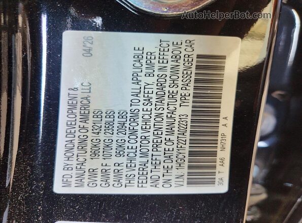 1HGCY1F22TA022313 2026 HONDA ACCORD Black VIN կոդի պիտակի տեսք