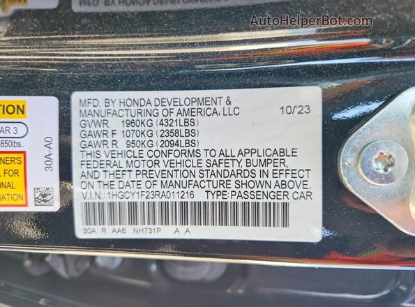 1HGCY1F23RA011216 2024 HONDA ACCORD Black Вид підкапотного простору