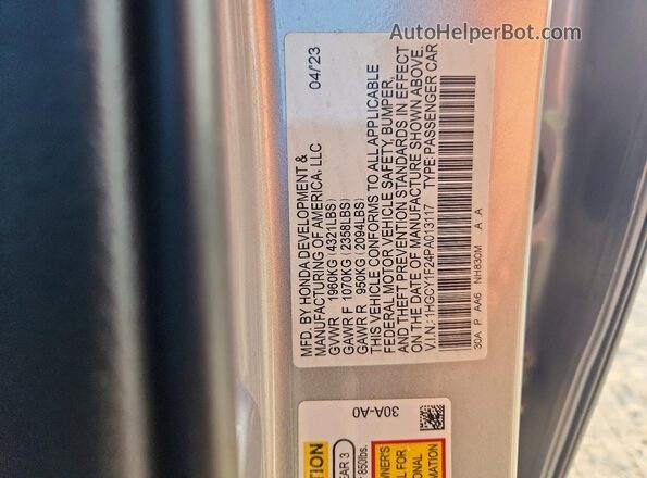 1HGCY1F24PA013117 2023 HONDA ACCORD Silver Շարժիչի բաժամունքի տեսք