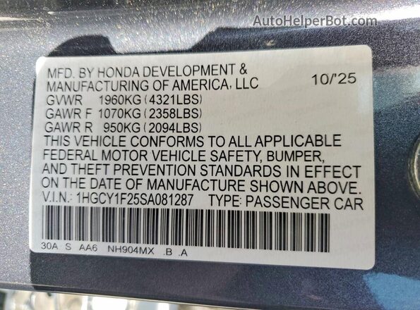 1HGCY1F25SA081287 2025 HONDA ACCORD Charcoal Вид підкапотного простору