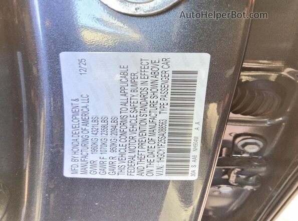1HGCY1F25SA088563 2025 HONDA ACCORD Gray VIN կոդի պիտակի տեսք