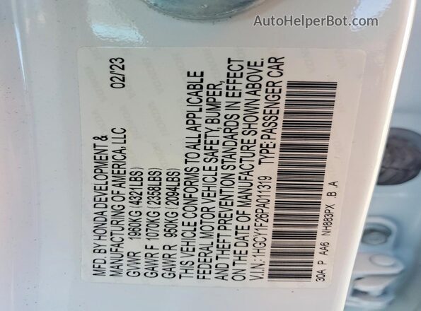1HGCY1F26PA011319 2023 HONDA ACCORD White Շարժիչի բաժամունքի տեսք