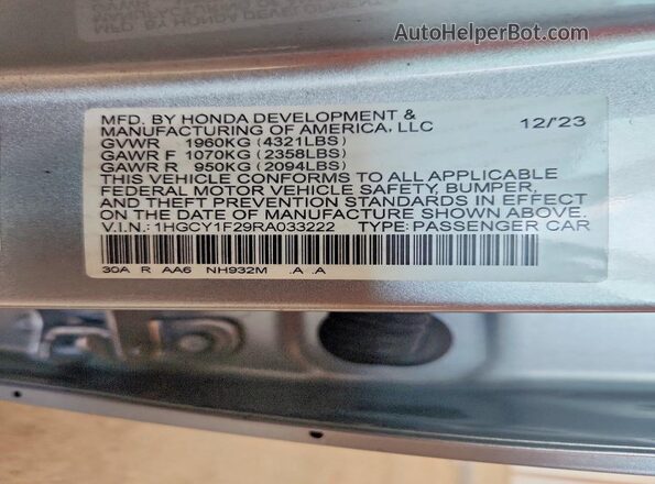 1HGCY1F29RA033222 2024 HONDA ACCORD Silver Вид підкапотного простору