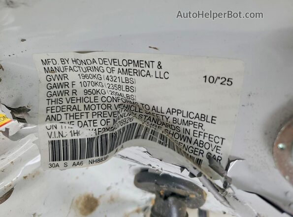 1HGCY1F2XSA076926 2025 HONDA ACCORD White Вид підкапотного простору