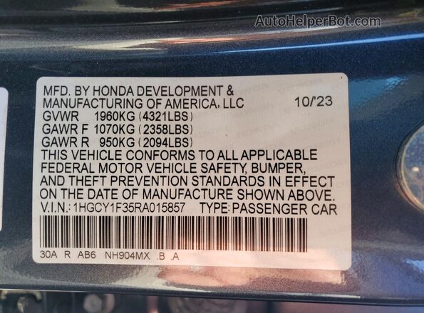 1HGCY1F35RA015857 2024 HONDA ACCORD Gray VIN კოდის სტიკერის ხედი