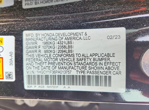 1HGCY1F36PA013757 2023 HONDA ACCORD Black Vista del compartimento del motor