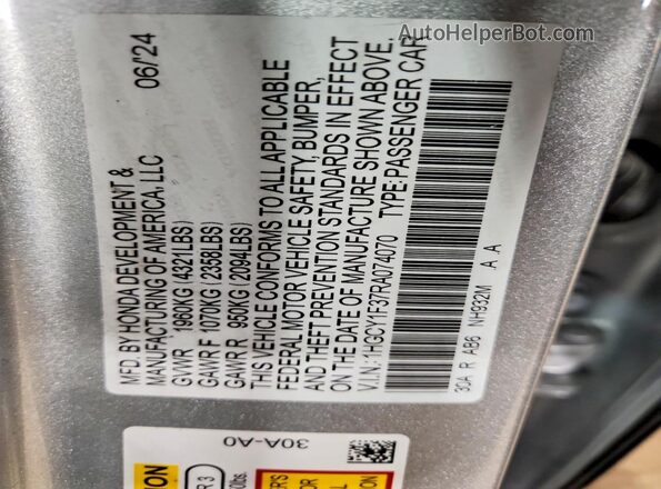 1HGCY1F37RA074070 2024 HONDA ACCORD Silver Widok naklejki z numerem VIN