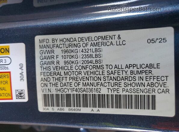 1HGCY1F40SA036162 2025 HONDA ACCORD Blue ძრავის განყოფილების ხედი