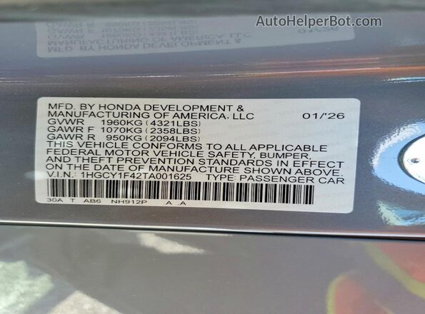 1HGCY1F42TA001625 2026 HONDA ACCORD Gray Engine compartment view