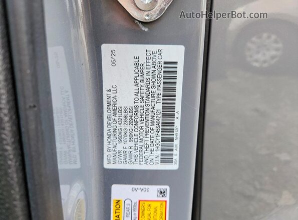1HGCY1F45SA042121 2025 HONDA ACCORD Gray Widok komory silnika