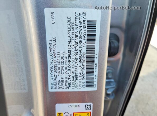 1HGCY1F46TA001899 2026 HONDA ACCORD Silver ძრავის განყოფილების ხედი