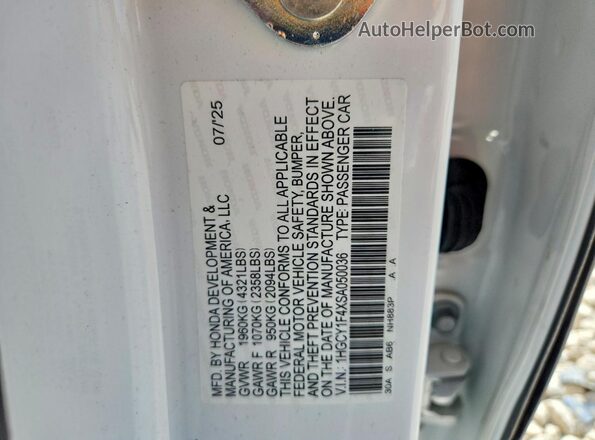 1HGCY1F4XSA050036 2025 HONDA ACCORD White Widok komory silnika