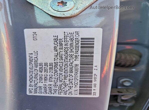 1HGCY2F51RA083788 2024 HONDA ACCORD Gray ძრავის განყოფილების ხედი