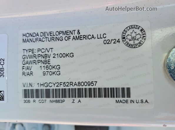 1HGCY2F52RA800957 2024 HONDA ACCORD Белый Вид подкапотного пространства