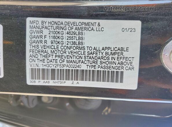 1HGCY2F53PA002240 2023 HONDA ACCORD Black Vista de la etiqueta del VIN
