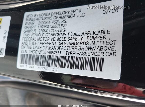 1HGCY2F56TA052673 2026 HONDA ACCORD Black Vista del compartimento del motor