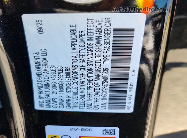 1HGCY2F57SA080836 2025 HONDA ACCORD Black Vista de la etiqueta del VIN