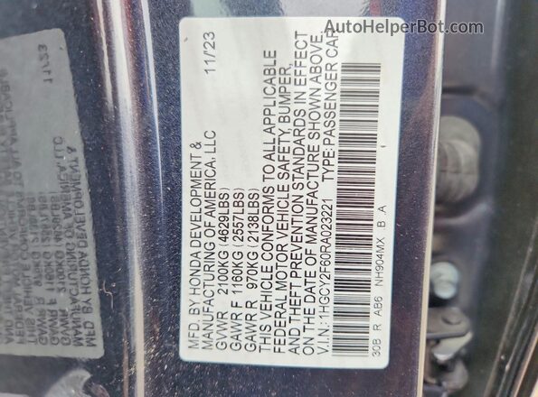 1HGCY2F60RA023221 2024 HONDA ACCORD Gray Widok komory silnika