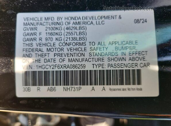 1HGCY2F6XRA086259 2024 HONDA ACCORD Black Շարժիչի բաժամունքի տեսք