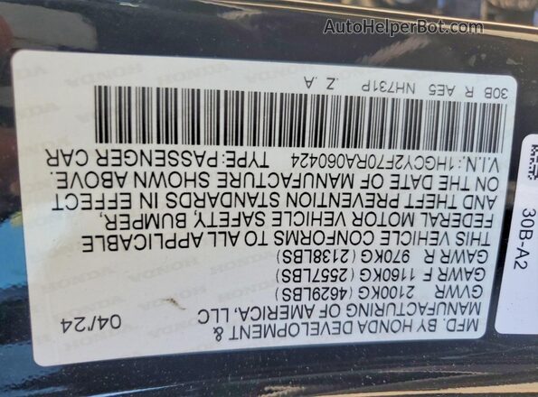 1HGCY2F70RA060424 2024 HONDA ACCORD Черный Вид подкапотного пространства