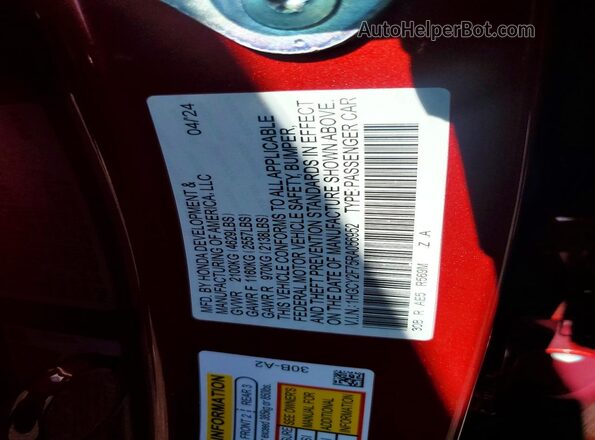 1HGCY2F75RA056952 2024 HONDA ACCORD Red Вид підкапотного простору