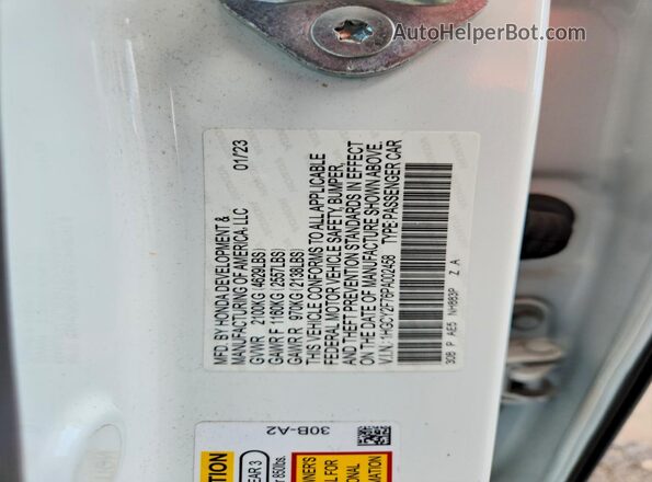1HGCY2F76PA002458 2023 HONDA ACCORD White Widok komory silnika