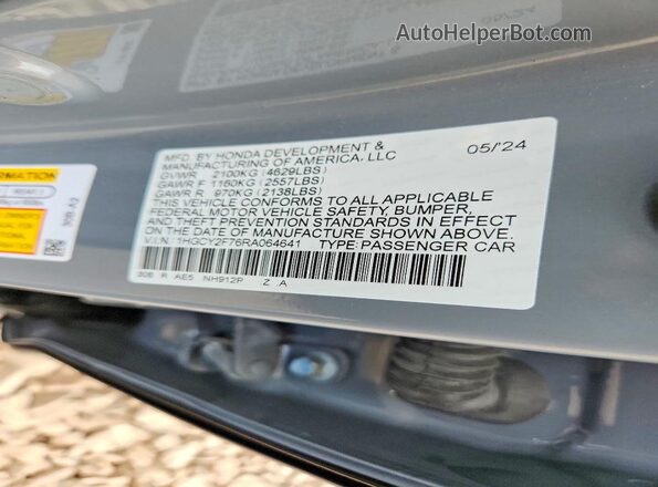 1HGCY2F76RA064641 2024 HONDA ACCORD Gray Вид наклейки з VIN-кодом
