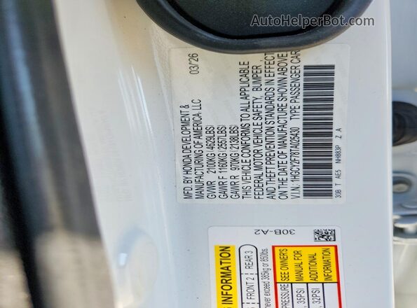 1HGCY2F78TA025430 2026 HONDA ACCORD White Engine compartment view