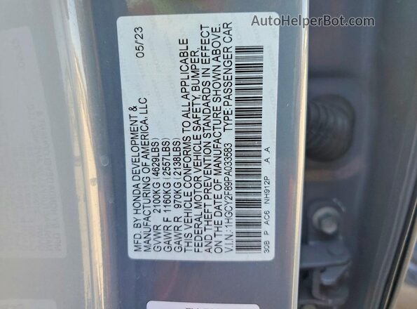 1HGCY2F89PA033583 2023 HONDA ACCORD Серый Вид наклейки с VIN-кодом