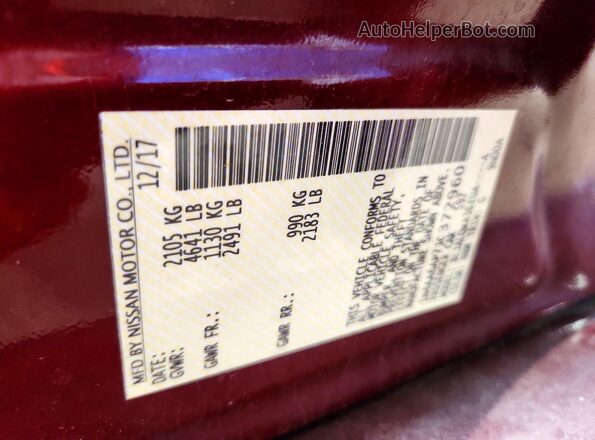 1N4AA6AP7JC372960 2018 NISSAN MAXIMA Burgundy Widok komory silnika
