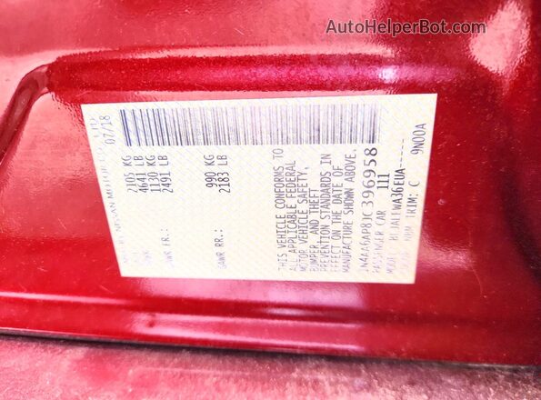 1N4AA6AP8JC396958 2018 NISSAN MAXIMA Red Вид підкапотного простору