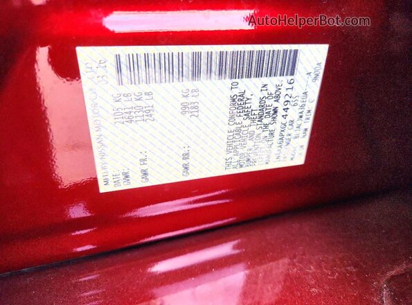 1N4AA6APXGC449216 2016 NISSAN MAXIMA Burgundy Vista de la etiqueta del VIN