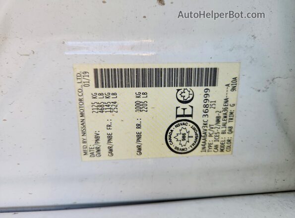 1N4AA6AV3KC368999 2019 NISSAN MAXIMA White Vista del compartimento del motor
