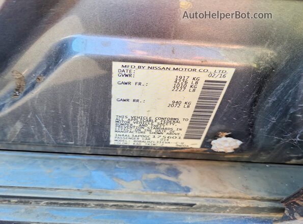 1N4AL3AP0GC175601 2016 NISSAN ALTIMA Gray VIN sticker view