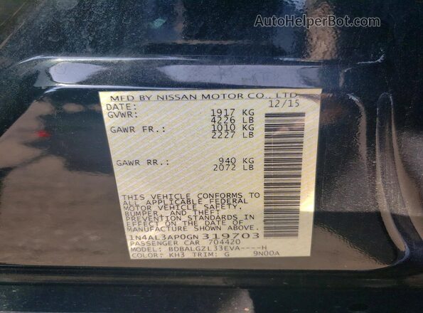 1N4AL3AP0GN319703 2016 NISSAN ALTIMA Black VIN կոդի պիտակի տեսք