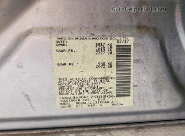 1N4AL3AP0HC200806 2017 NISSAN ALTIMA Silver Widok komory silnika