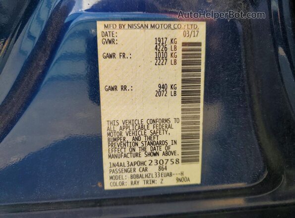 1N4AL3AP0HC230758 2017 NISSAN ALTIMA Blue Widok komory silnika