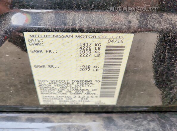 1N4AL3AP1GC212154 2016 NISSAN ALTIMA Black Widok naklejki z numerem VIN