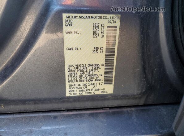 1N4AL3AP1HC148117 2017 NISSAN ALTIMA Gray Вид наклейки з VIN-кодом