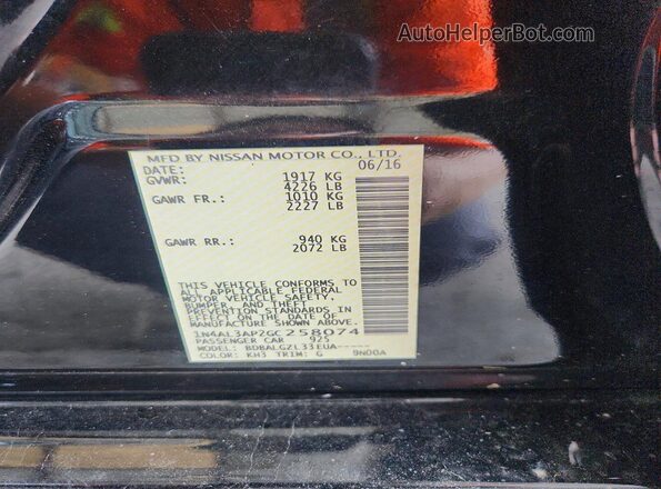 1N4AL3AP2GC258074 2016 NISSAN ALTIMA Black Շարժիչի բաժամունքի տեսք