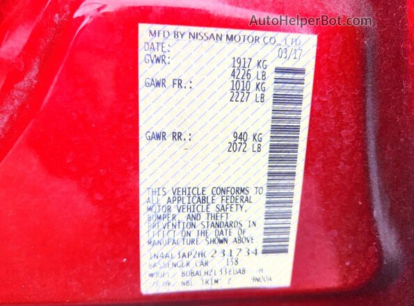 1N4AL3AP2HC231734 2017 NISSAN ALTIMA Maroon Widok komory silnika