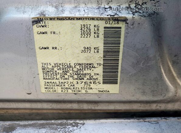 1N4AL3AP2JC176465 2018 NISSAN ALTIMA Silver Widok naklejki z numerem VIN