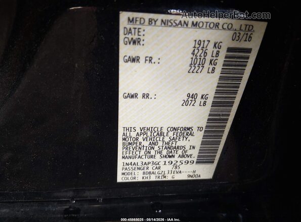 1N4AL3AP3GC192599 2016 NISSAN ALTIMA Black Vista del compartimento del motor