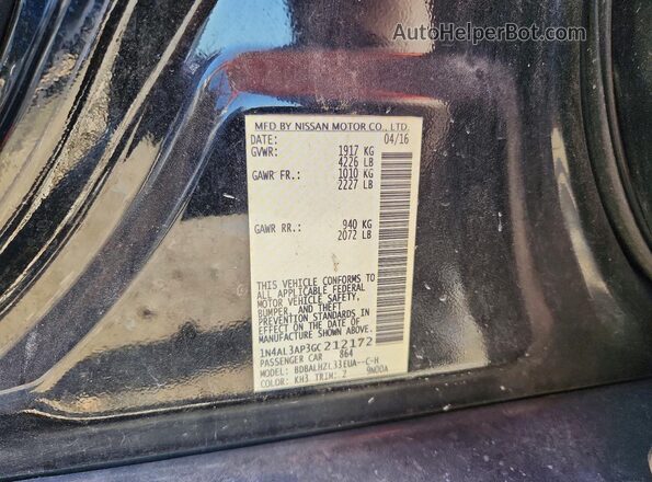 1N4AL3AP3GC212172 2016 NISSAN ALTIMA Черный Вид наклейки с VIN-кодом