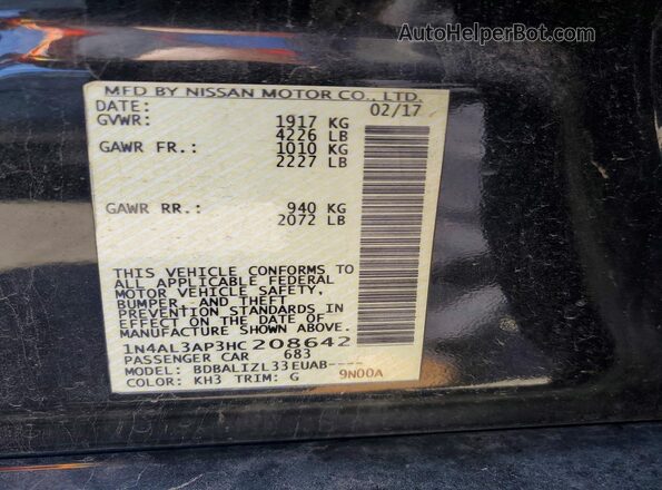 1N4AL3AP3HC208642 2017 NISSAN ALTIMA Black Widok komory silnika