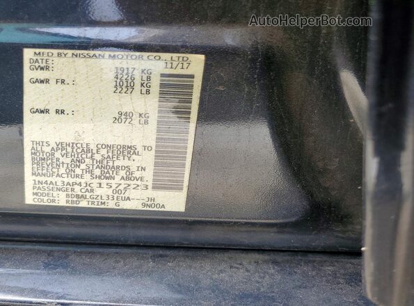 1N4AL3AP4JC157223 2018 NISSAN ALTIMA Charcoal Vista de la etiqueta del VIN