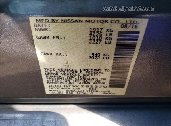 1N4AL3AP5GC282370 2016 NISSAN ALTIMA Charcoal Vista de la etiqueta del VIN